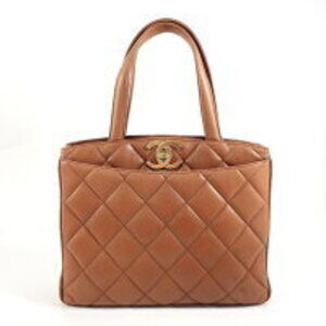 CHANEL Coco Mark Matelasse Handbag Brown Lambskin